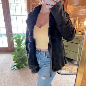 Zara Woman Brown 100% Rabbit Fur, Rabbit Leather Tie Front Coat, Women’s Sz. M